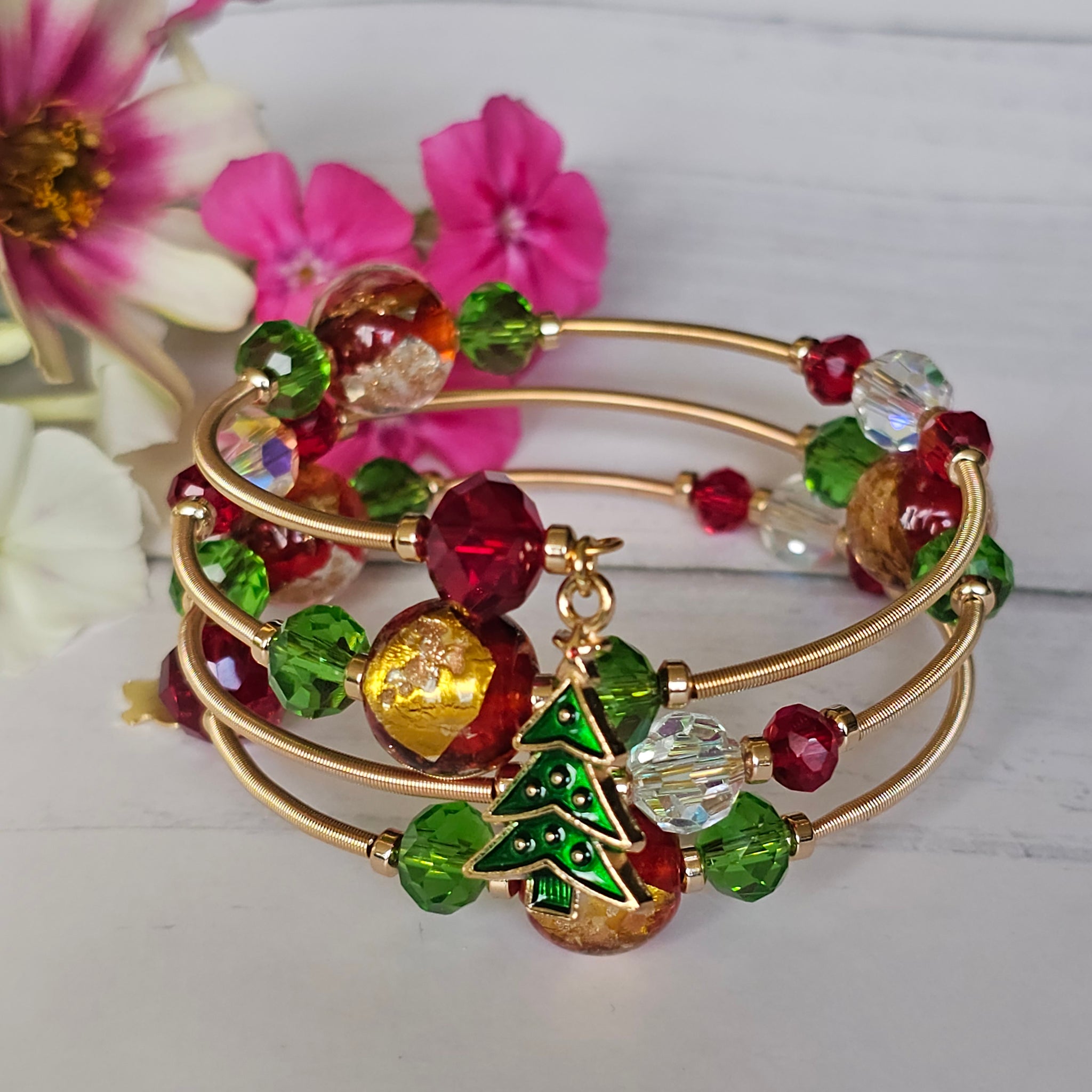 Christmas Lampwork Wraparound Bracelet