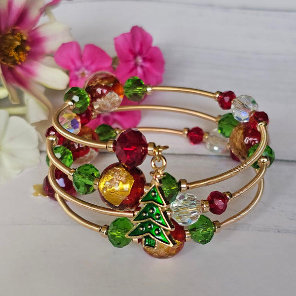 Christmas Lampwork Wraparound Bracelet