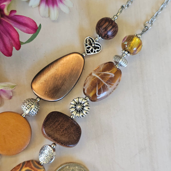 Long Wood and Glass Necklace