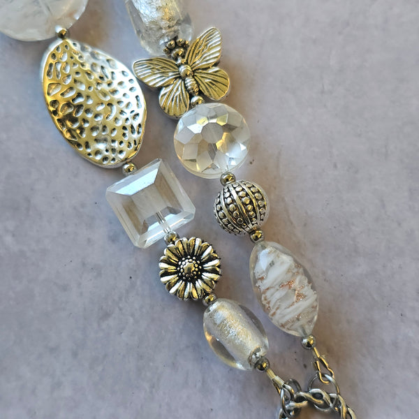 Long white beaded necklace