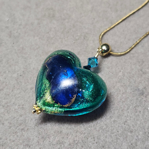 Blue and Green Murano Glass Heart Pendant