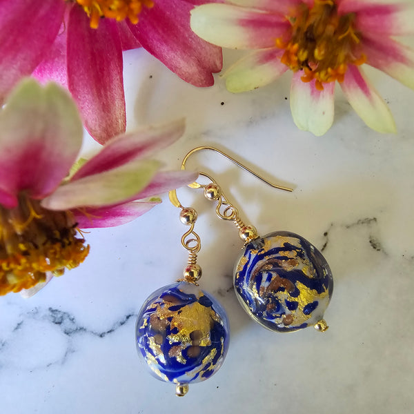 Marbled Murano Glass Disc Earrings