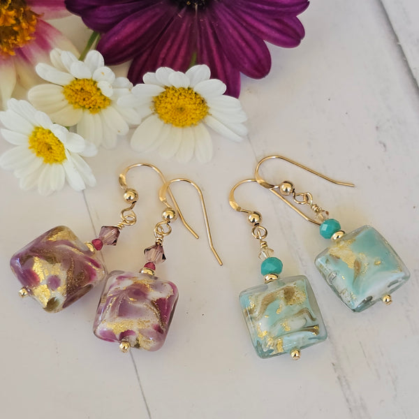 Marbled Glass Square Earrings