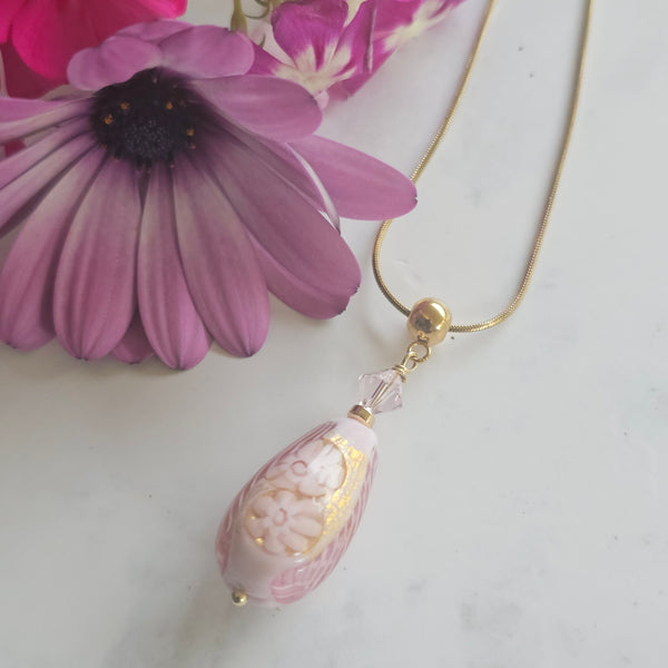 Pink Teardrop Murano Glass Pendant
