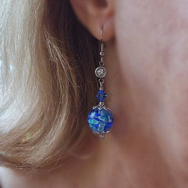 Two-tone Lampwork Flower Earrings