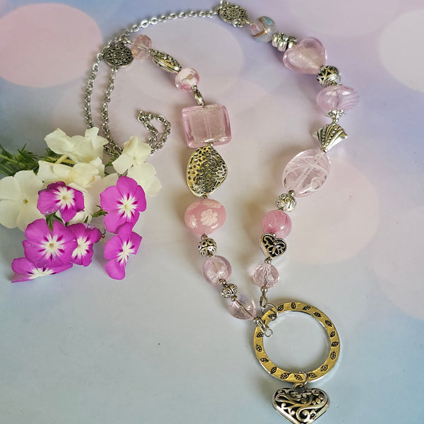 Long Pink Beaded Necklace