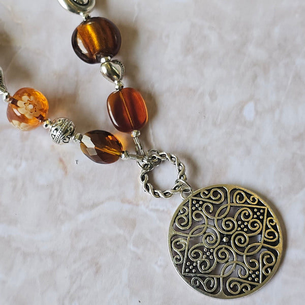 Amber Colour Glass Long Necklace