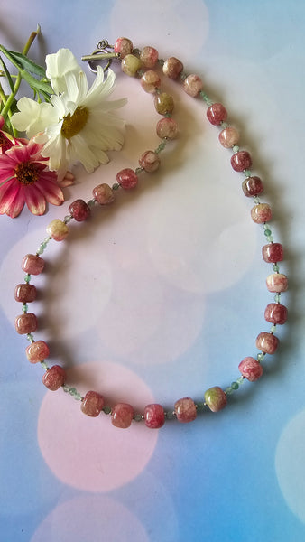 Green and Pink Gemstone Necklace