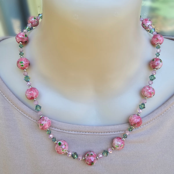 Pink and Green Speckled Glass Necklace