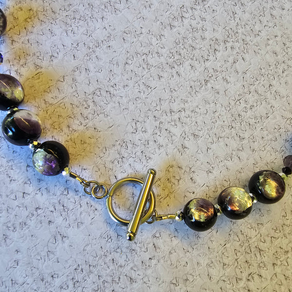 Purple, Silver and Black Glass Necklace
