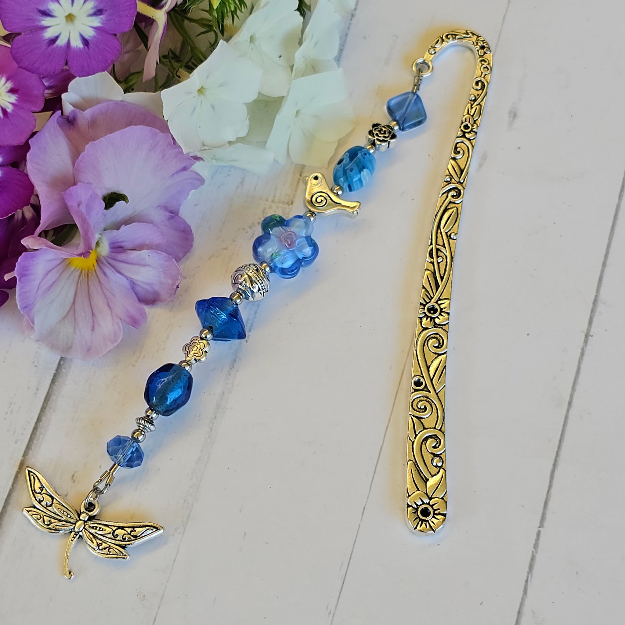 Bookmark Blue with Dragonfly