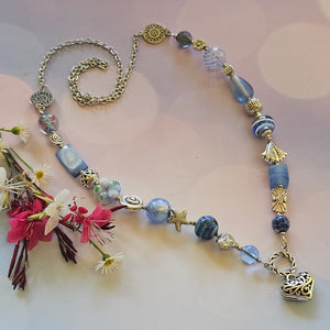 Long Pale Blue beaded necklace
