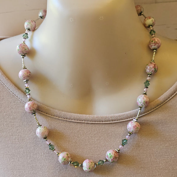 Pink and Green Speckled Glass Necklace
