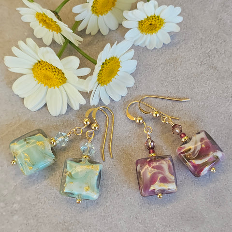 Marbled Glass Square Earrings