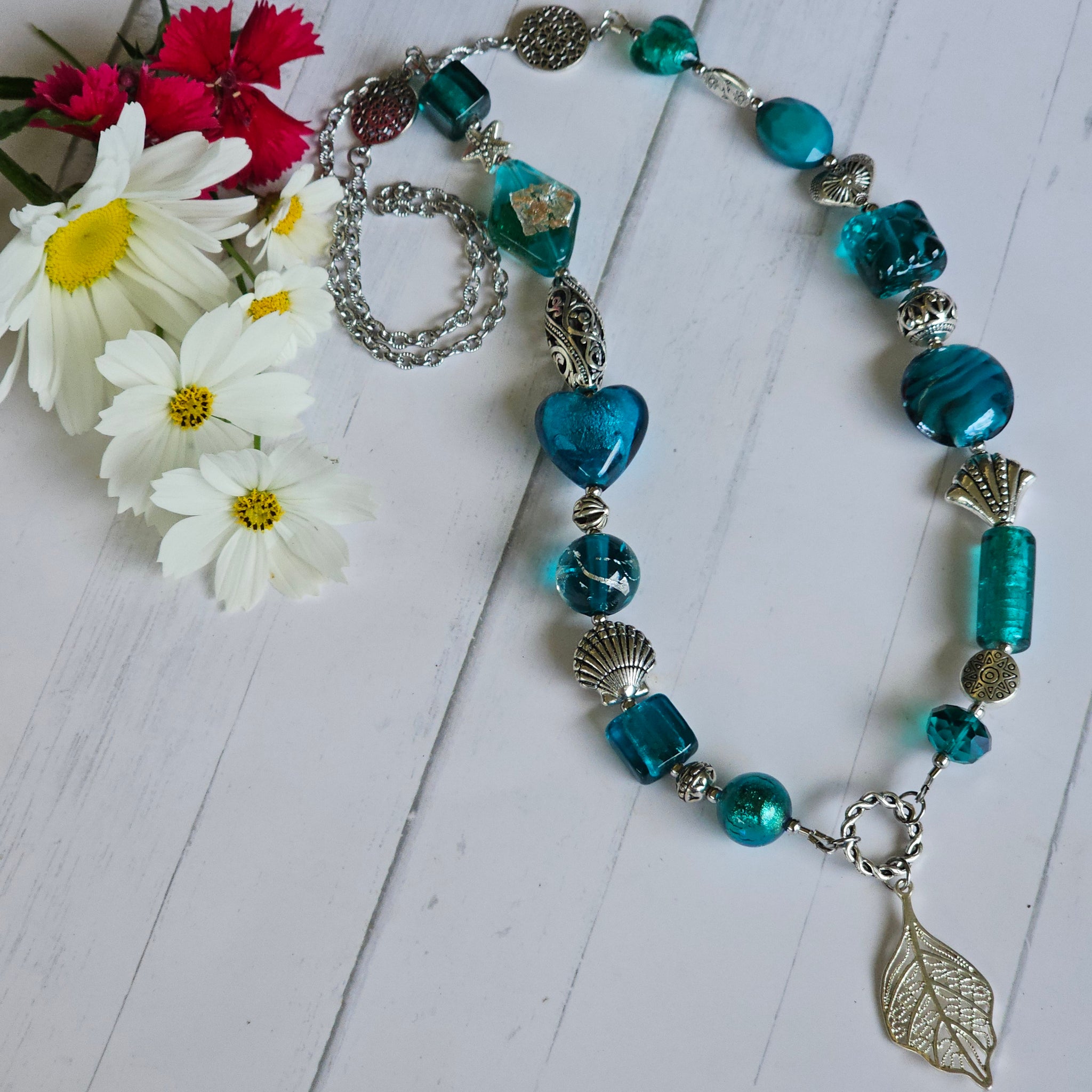Long Teal Green Necklace