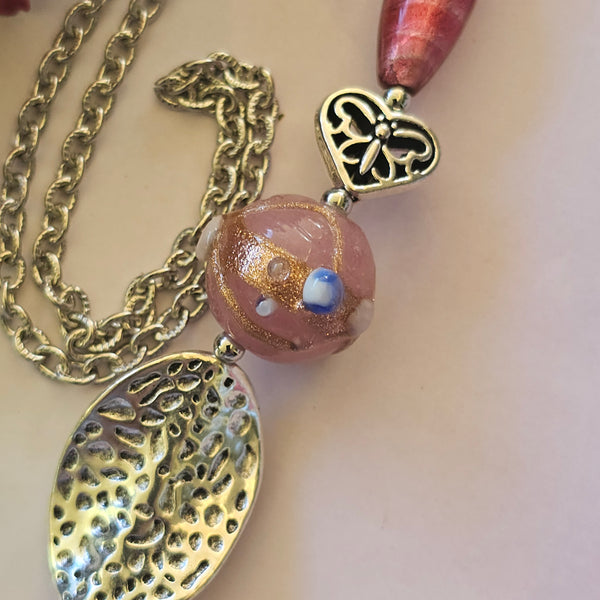 Long Pink Beaded Necklace