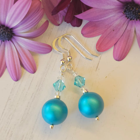 Turquoise Crystal Pearl Earrings
