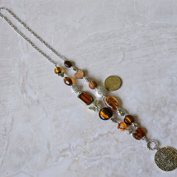 Amber Colour Glass Long Necklace