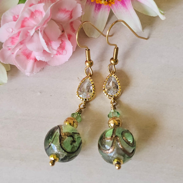 Silver Foil Bronze Swirl Dangle Earrings