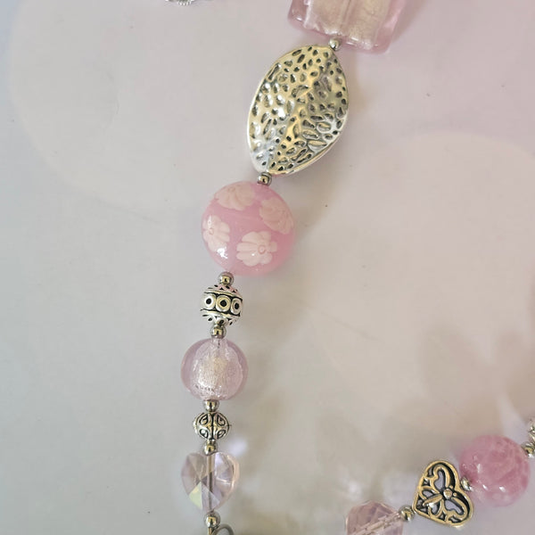 Long Pink Beaded Necklace