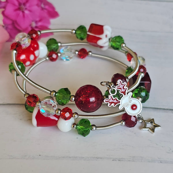 Christmas Lampwork Wraparound Bracelet
