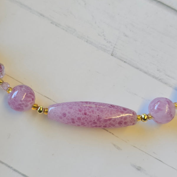 Pink Speckled Glass and Crystal Necklace