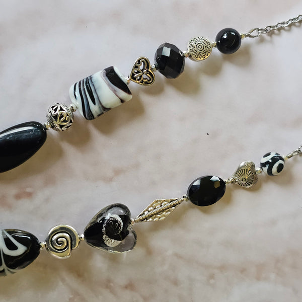 Long Black Necklace with Heart