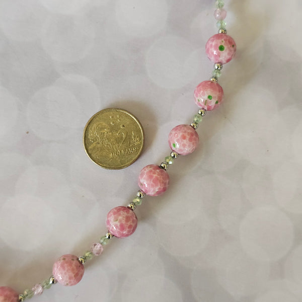 Pink and Green Speckled Glass Necklace