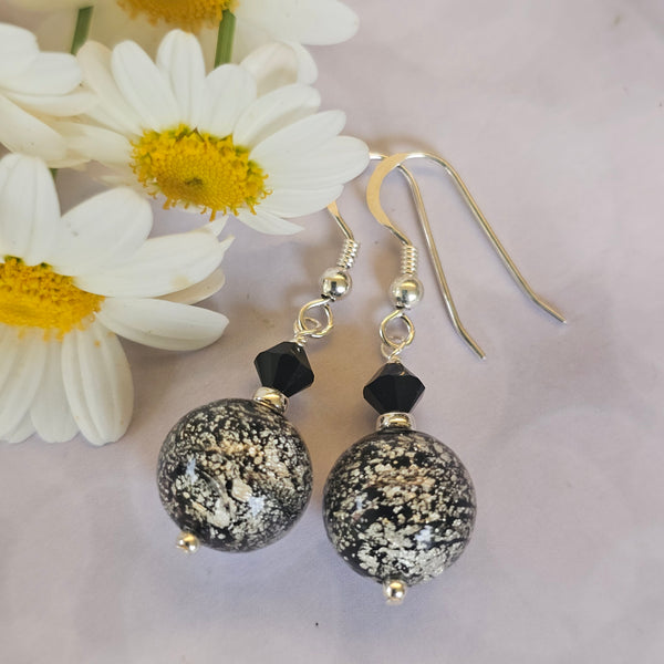 Black and White-Gold Foil Murano Glass Earrings