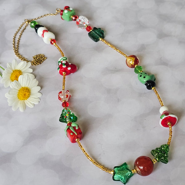 Festive Beaded Necklace in Gold