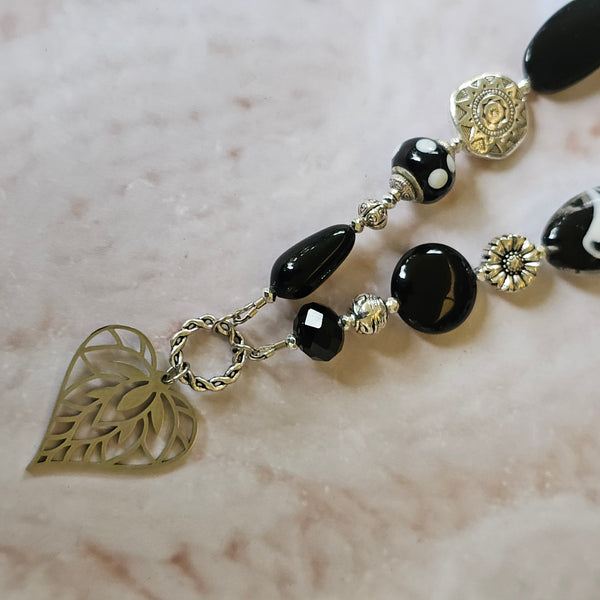 Long Black Necklace with Heart