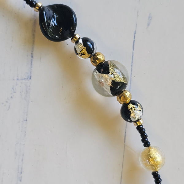 Black, Silver and Gold Murano Glass Necklace