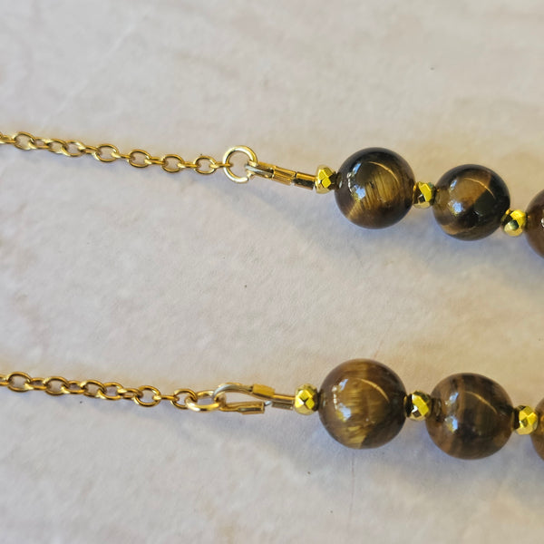 Long Tiger's Eye Necklace in Gold
