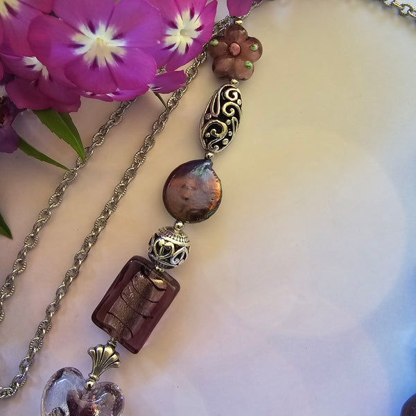 Long Purple/Amethyst Beaded Necklace