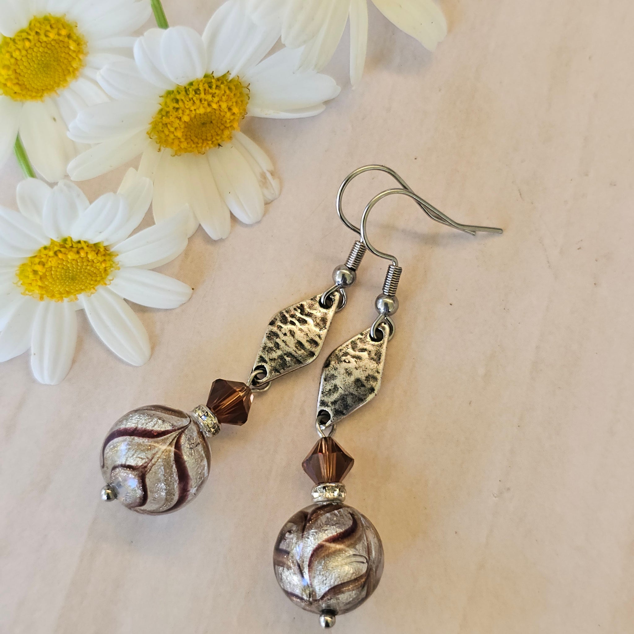 Murano Glass Silver Dangle Earrings