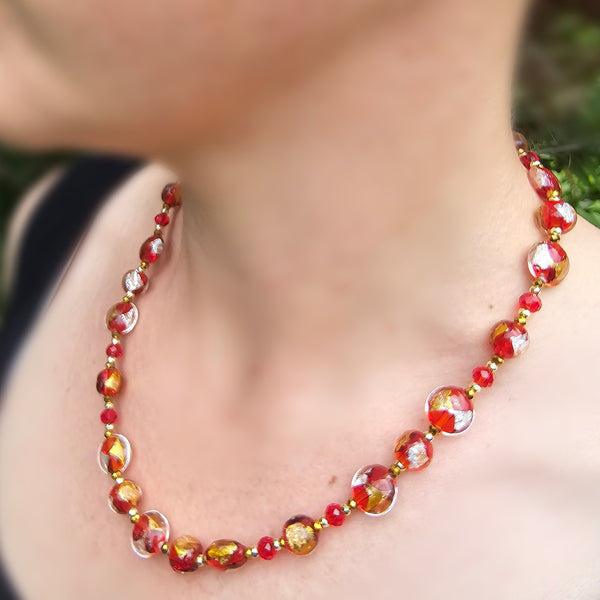 Red, Gold and Silver Necklace