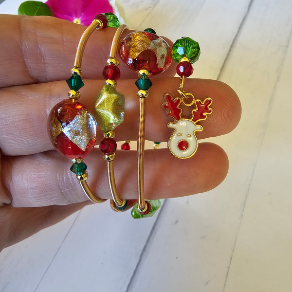 Christmas Lampwork Wraparound Bracelet