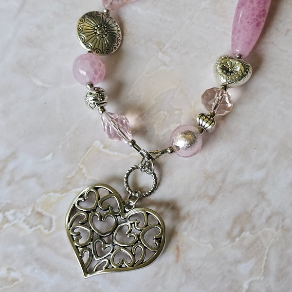 Long pink beaded necklace