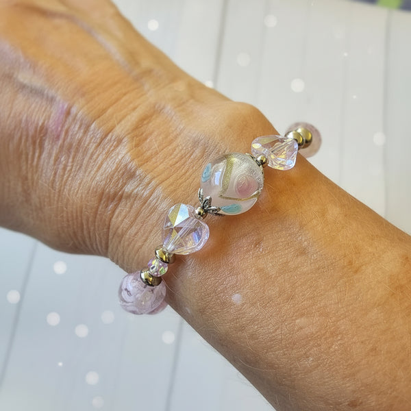 Pale Pink Glass Beaded Bracelet - 20.5cm