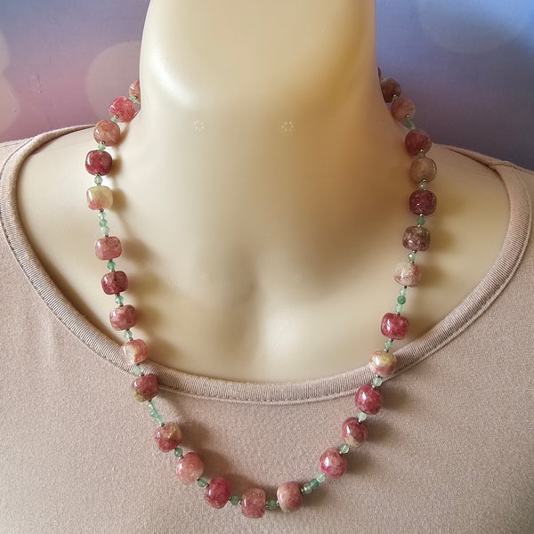 Green and Pink Gemstone Necklace