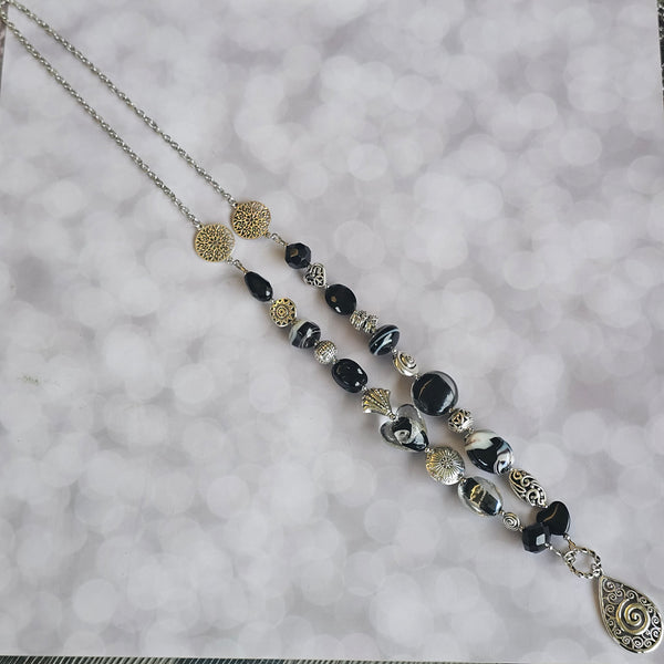 Long Black Necklace with Teardrop