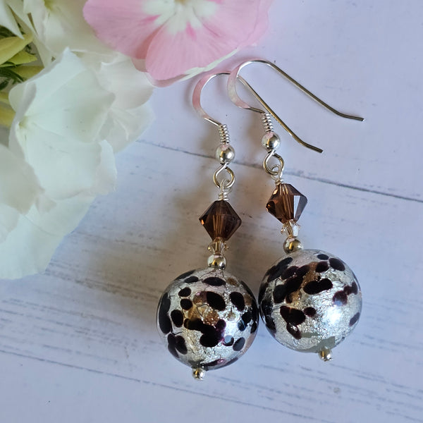 “Chocolate” Brown and Silver Murano earrings