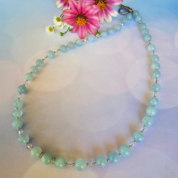 Aquamarine and Crystal Beaded Necklace