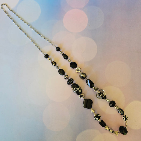 Long black beaded necklace