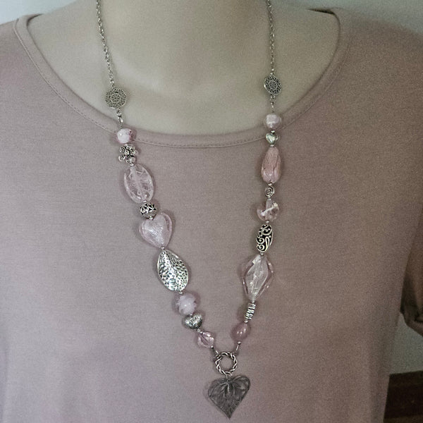 Long Pink Beaded Necklace