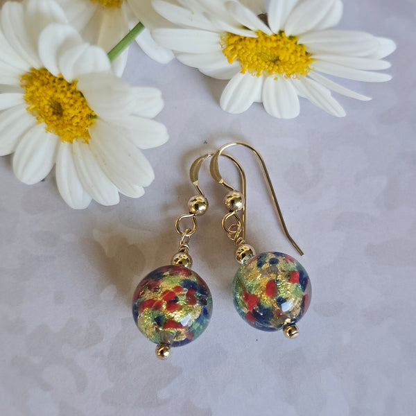 Round Cluseau Murano Glass Earrings - 10mm