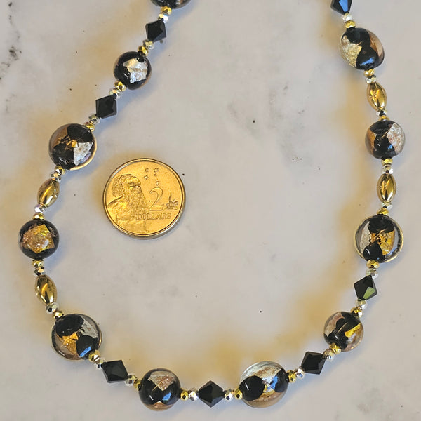 Black, Silver and Gold Glass Necklace - Short