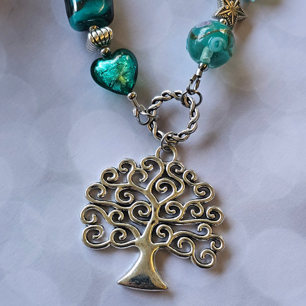 Long Teal Green Beaded Necklace