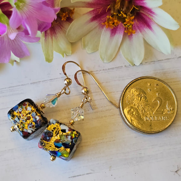 Klimt Murano Glass Cube Earrings