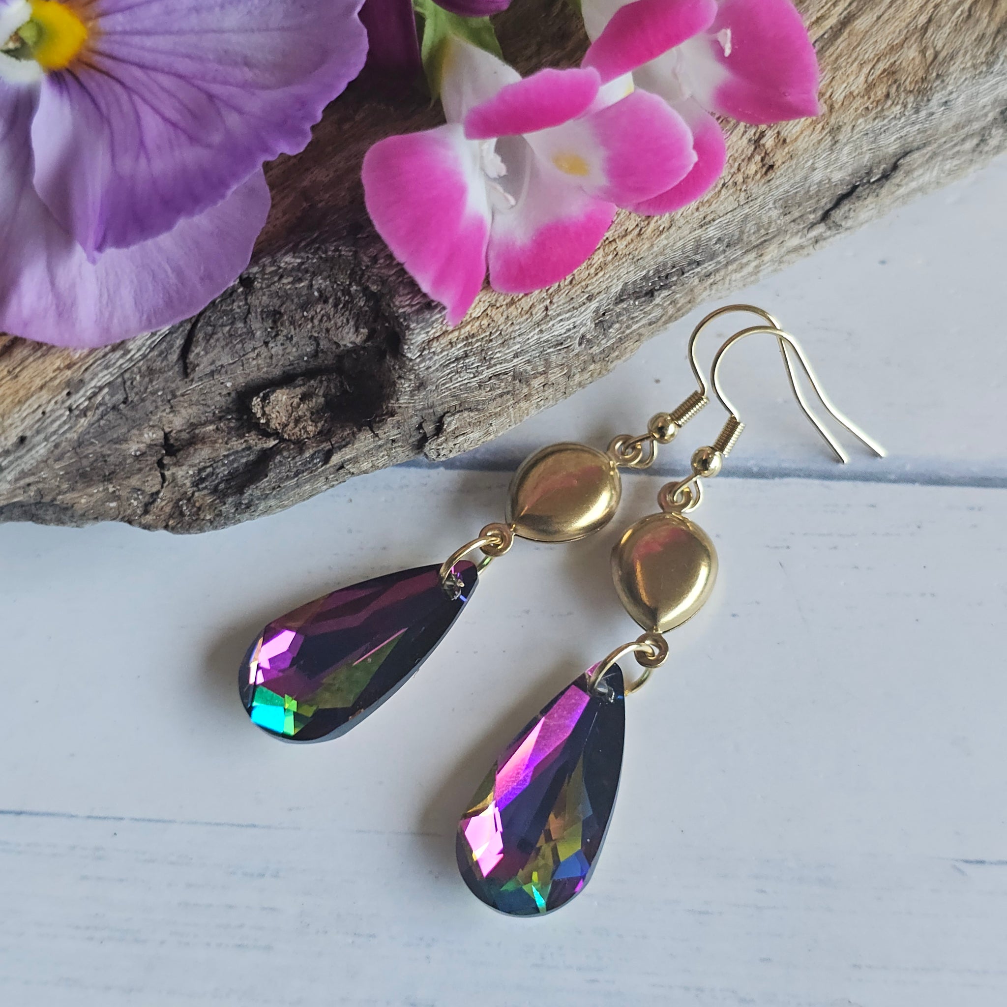 Crystal Flat Drop Earrings